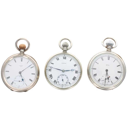 454 - Pinnacle nickel cased lever pocket watch, 49mm; together with a silver (925) lever engine turned poc... 
