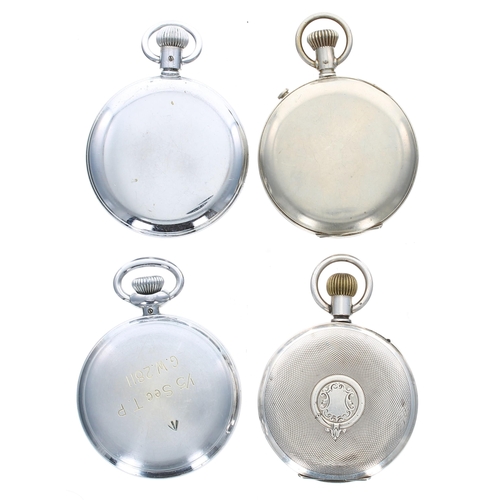 455 - Collection of four pocket stopwatches to include Smiths chrome cased pocket stopwatch, 51mm; Elka Wa... 
