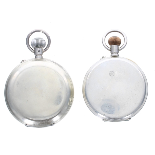 456 - Two Goliath nickel cased lever pocket watches, one for repair, 66mm and 71mm (2)