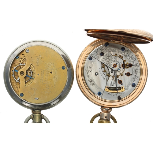 460 - Elgin gold plated lever hunter pocket watch for repair, signed movement, no. 4611196, decorated enam... 