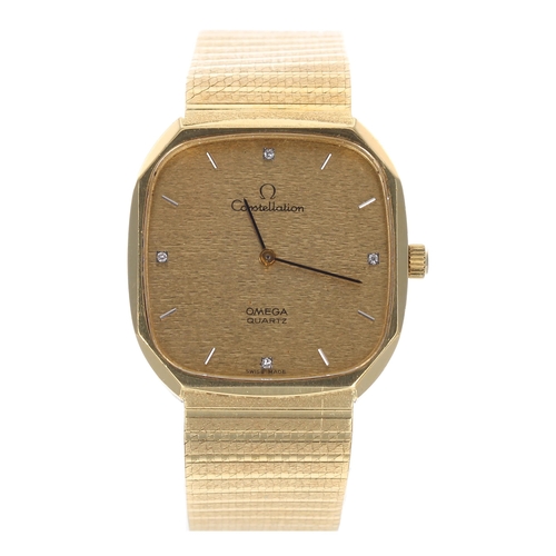 21 - Omega Constellation Quartz 18ct gentleman's wristwatch, champagne dial with diamond quarter hour mar... 