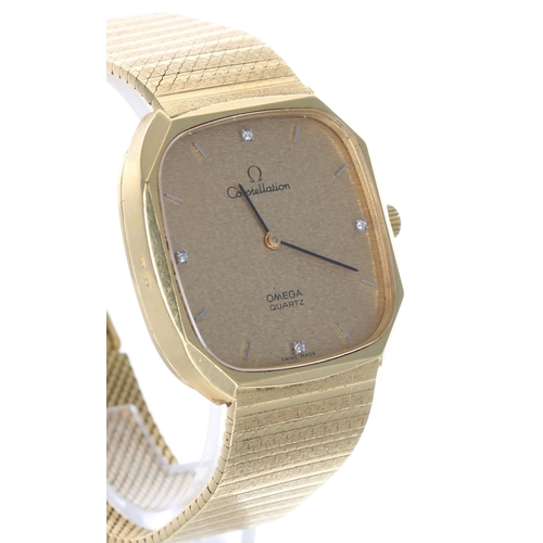 21 - Omega Constellation Quartz 18ct gentleman's wristwatch, champagne dial with diamond quarter hour mar... 