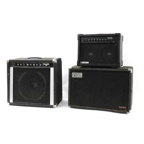 618 - Boss MG-80 guitar amplifier; together with a Peavey Bandit 65 and a Session Sessionette 75 guitar am... 