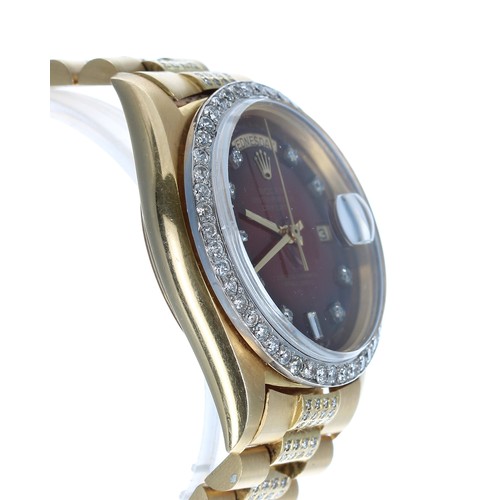 60 - Rolex Oyster Perpetual Day-Date 18ct gentleman's wristwatch, diamond after-market set, ref. 1803, se... 