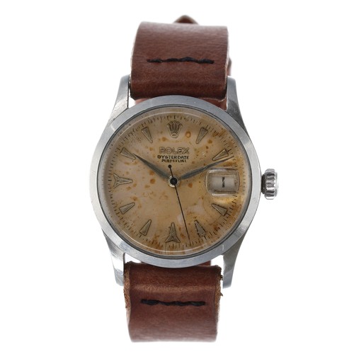 51 - Rolex Oysterdate Perpetual stainless steel gentleman's wristwatch, ref. 6518, serial no. 32xxx, circ... 