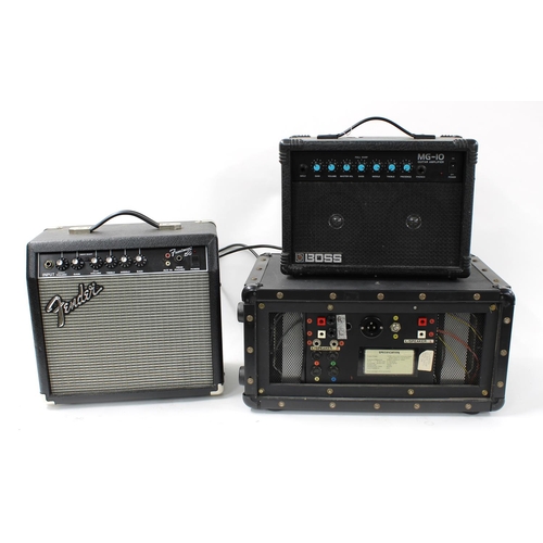 621 - Boss MG-10 guitar amplifier; together with a Fender Frontman 15G guitar amplifier and an RTVC module... 