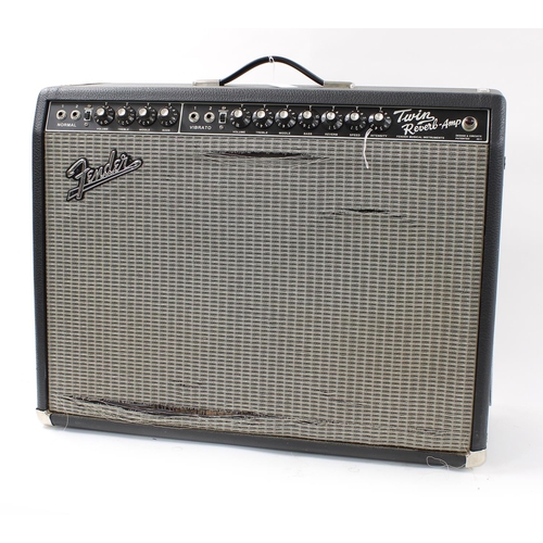 624 - 1990s Fender '65 Twin Reverb-Amp guitar amplifier, made in USA (damage to front grille)... 