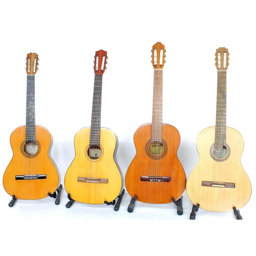 1342 - Four nylon string guitars, to include a BM Hertz, a Hokada CG600, a Miguel Angel and another labelle... 