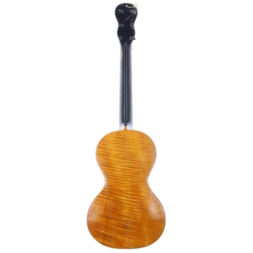 1312 - Antique guitar; Back and sides: figured maple, cracks to the treble shoulder; Top: fine grain natura... 
