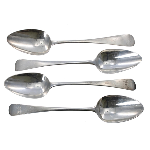 531 - Pair of George III Old English pattern silver table spoons, both with monogrammed handles, make... 