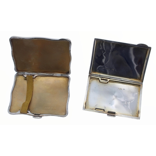 509 - Two silver engine turned cigarette cases, the first of serpentine form, with gilt interior, Birmingh... 
