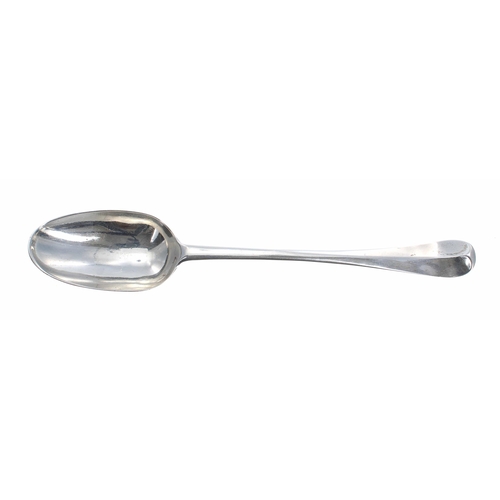 513 - George I silver Hanoverian pattern rat tail basting spoon, with an engraved knight cr... 