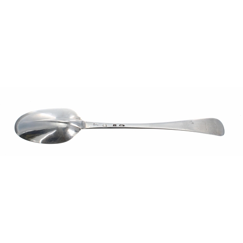 513 - George I silver Hanoverian pattern rat tail basting spoon, with an engraved knight cr... 