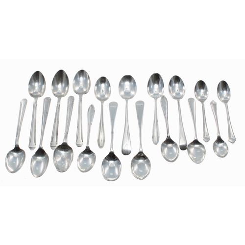 558 - Eighteen assorted silver teaspoons including maker's Barker Brothers, W.S Savage & Co,... 