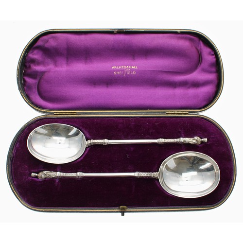 517 - Pair of Walker & Hall apostle silver serving spoons, Sheffield 1937, 8.5