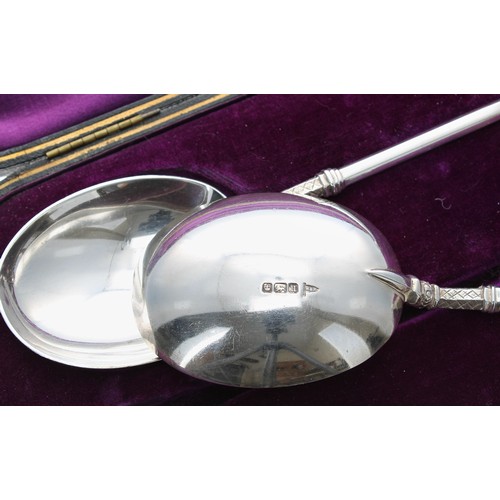 517 - Pair of Walker & Hall apostle silver serving spoons, Sheffield 1937, 8.5