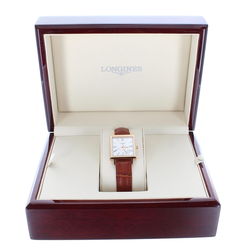 19 - Longines Heritage 18ct automatic square cased lady's wristwatch, reference no. L2.292.8, square silv... 