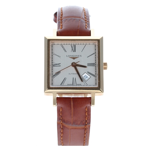 19 - Longines Heritage 18ct automatic square cased lady's wristwatch, reference no. L2.292.8, square silv... 