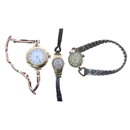 40 - Early 20th century 18ct lady's wristwatch on a 9ct expanding bracelet, 22.7gm (at fault); Movado 9ct... 