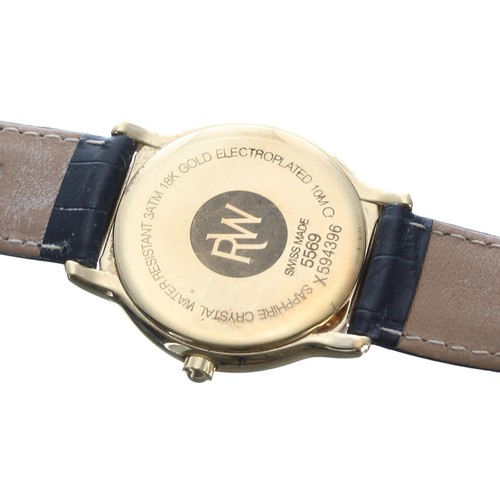 46 - Raymond Weil gold plated gentleman's wristwatch, ref. 5569, quartz, black strap, 34mm-** with guaran... 