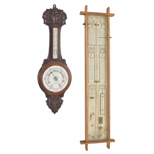 1001 - Oak wheel barometer/thermometer, the 8.25