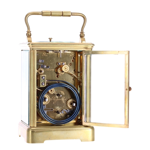 1208 - Grande Sonnerie carriage clock with alarm, the movement striking on two gongs and fitted with a sele... 