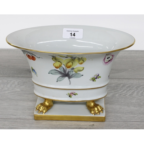 14 - Herend, Hungary hand painted porcelain oval centrepiece, gilt highlighted with floral and fruit deco... 