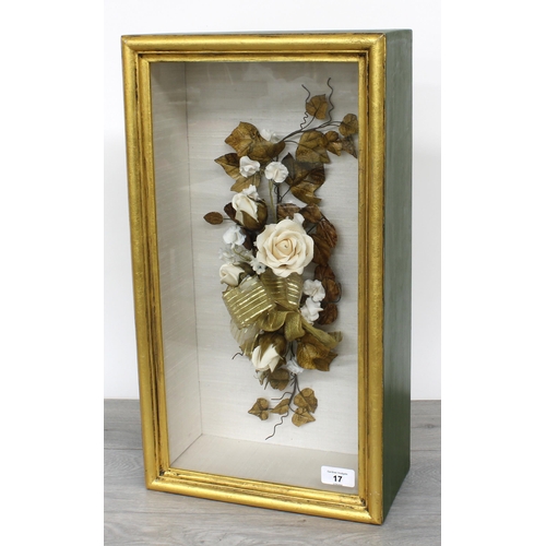 17 - Decorative floral bouquet diorama, within a glazed box frame, 11