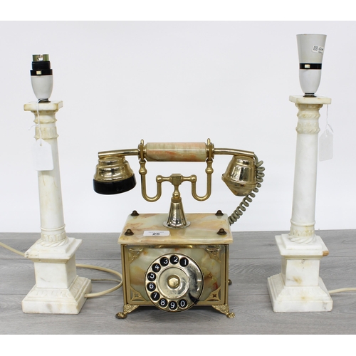 26 - Vintage style onyx and brass telephone with rotary dial, 10