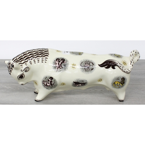 42 - Wedgwood Queensware Taurus pottery bull, decorated with zodiac sign illustrations, printed mark Wedg... 