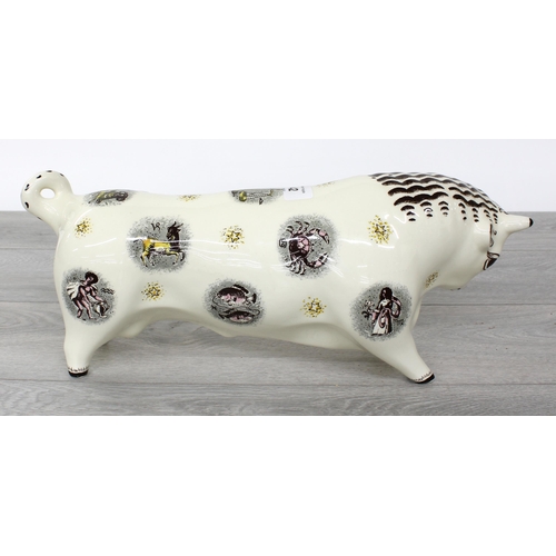 42 - Wedgwood Queensware Taurus pottery bull, decorated with zodiac sign illustrations, printed mark Wedg... 