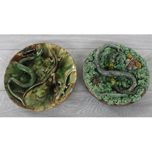 5 - Caldas, Portugal majolica 'Palissy' style plate, featuring reptiles and insect life various, factory... 