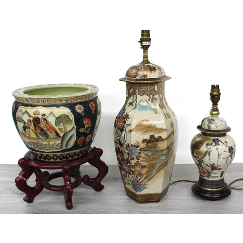 52 - Decorative Japanese satsuma pottery table lamp, 20
