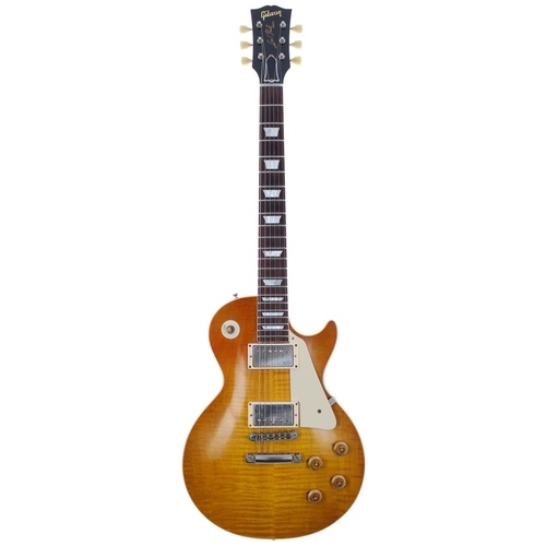 2016 Gibson Custom Shop Mark Knopfler 1958 Les Paul VOS limited edition of 150 electric guitar, made in USA, ser. no. MKxx0; Body: Knopfler burst top and finish with faded aniline red dye upon flame maple and one-piece mahogany; Neck: reissue historic long neck tenon, vintage replica artist neck profile; Fretboard: solid Indian rosewood; Frets: good; Electrics: working, custom bucker PAF style pickups; Hardware: good; Case: original hard case; Other: Gibson Custom COA booklet, tags and inspection papers, original shipping box; Weight: 3.92kg; Overall condition: very good