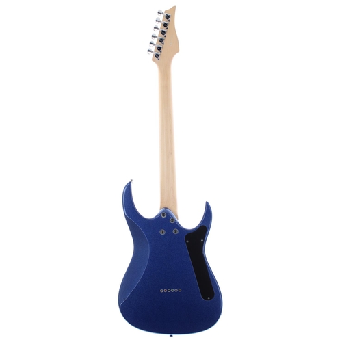 48 - Maverick F-1HT left-handed electric guitar; Body: metallic blue finished alder, impact dings; Neck: ... 