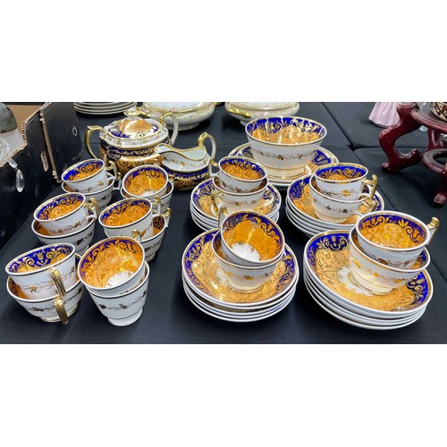 53 - Early 19th century English porcelain part tea service probably Ridgeway, numbered '2/725' to the und... 