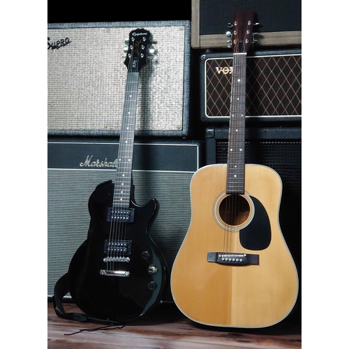 55 - Epiphone Les Paul Special-II LE electric guitar, soft bag; together with a BM Rodeo acoustic guitar ... 