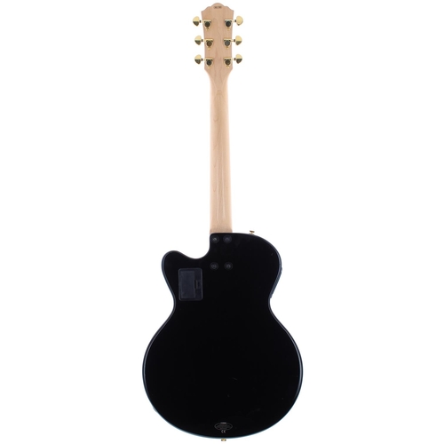 59 - Yamaha AEX500 semi-hollow body electric guitar; Body: black finish, buckle scratches and dings, mino... 