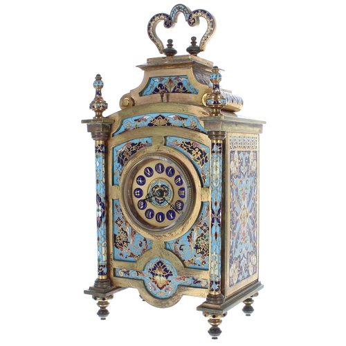 1202 - French ormolu and cloisonné repeater carriage clock striking on a gong, the 2