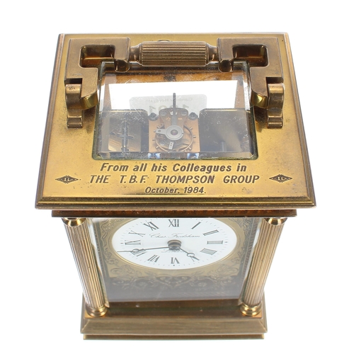 1201 - Charles Frodsham double fusee carriage clock, the movement with eleven jewels striking on a bell, th... 