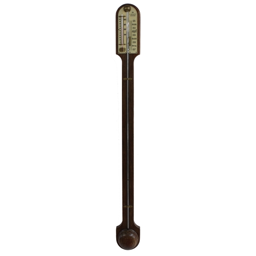 1008 - Oak stick barometer, the scale signed I.Blatt, Brighton over a flat trunk with recessed tube to the ... 