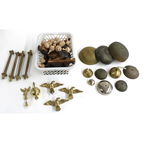 2115 - Small quantity of various size clock bells; also a quantity of various brass and wooden turned clock... 