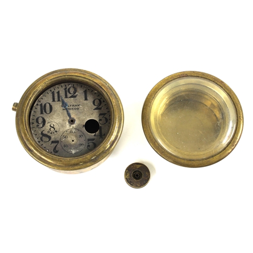2121 - Old brass deck watch case and dial signed Waltham Watch Co., 3