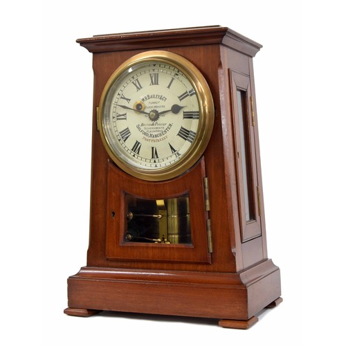 1119 - Mahogany single fusee Patent mantel clock with electrical contacts, the 6.75
