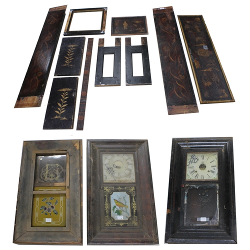 2004 - Quantity of red and black lacquer chinoiserie panels from a longcase clock; also three very distress... 