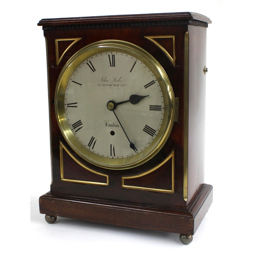 2016 - Mahogany single fusee time recorder mantel clock, the 7