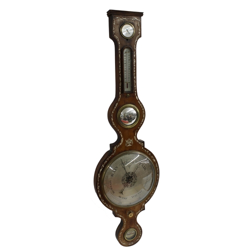 1014 - Rosewood five glass wheel barometer signed C.A. Canu, 21 Cross St, Hatton Garden, the principal 10