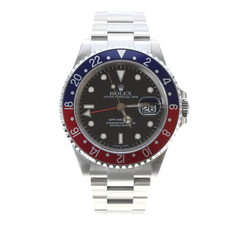 Recently Serviced & Excellent Condition - Rolex Oyster Perpetual Date GMT-Master II 'Pepsi' stainless steel gentleman's bracelet watch, reference no. 16710T, serial no. F924xxx, circa 2003/04, red and blue 'Pepsi' bezel, black dial, Mercedes hands, dual time zone marker, luminous dot markers, sweep centre seconds and date aperture, cal. 3185 movement, Oyster bracelet, the bezel 40mm diameter