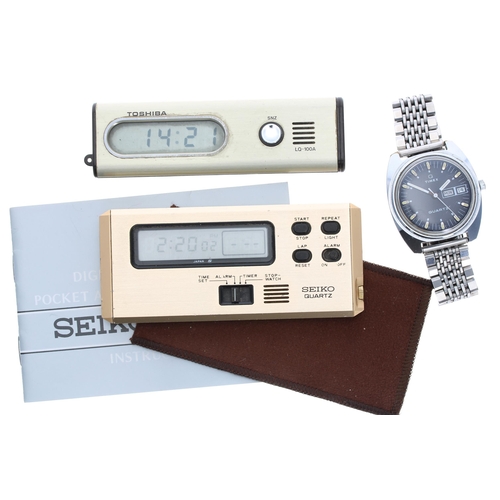 401 - Seiko Digital Type Cal. 74201 pocket alarm stopwatch/timer, with original pouch and instruction book... 
