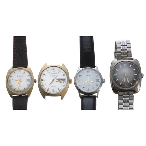 407 - Four automatic gentleman's wristwatches to include MuDu, Rotary, Hebe, Sekonda (lacking strap)... 